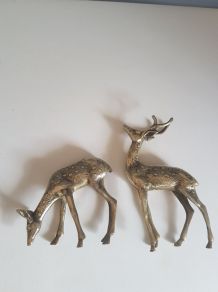 statuettes couple de biche et cerf en laiton hauteur de 19 c