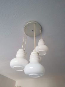 suspension plafonnier RARE 5 globes en cascade verre opaline