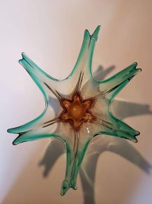 coupe à fruits en verre de murano vintage vert et orange
