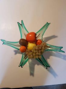 coupe à fruits en verre de murano vintage vert et orange
