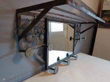 vestiaire art déco  fer forgé martelé avec miroir 7 patères