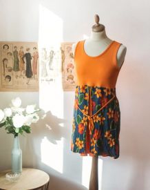 Magnifique Robe orange style seventies Made in france