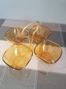 plateau apéritif vintage 4 coupes en verre Vereco et armatur