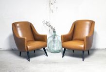 RARE - Paire de fauteuils vintage pieds compas skaï 60's