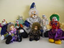 Collection de 8 Clowns Porcelaine et Tissu