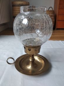 Bougeoir en verre et laiton