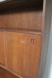 Bibliothèque meuble rangement vintage en teck danois 1970's