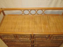 Meuble 10 panières rotin vintage 1970