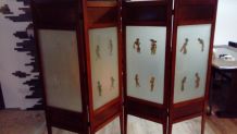 Paravent en bois et verre vintage 