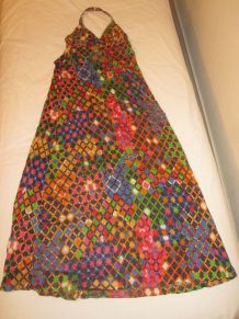 robe motif cubes vintage 70