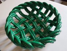 coupe à fruits vintage en céramique tressée verte années 50