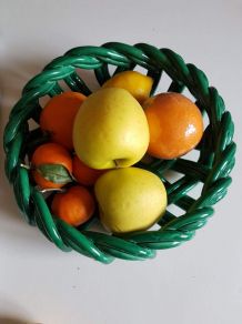 coupe à fruits vintage en céramique tressée verte années 50