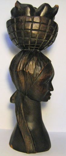 Statue buste femme art africain vintage bois porteuse
