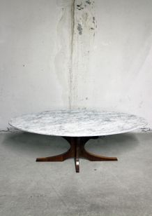 RARE - Table marbre ovale blanche vintage et grise années 60