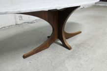 RARE - Table marbre ovale blanche vintage et grise années 60