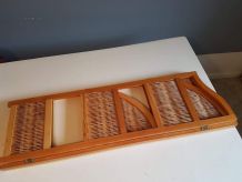 étagère d'angle bois et rotin vintage pliable des années 70