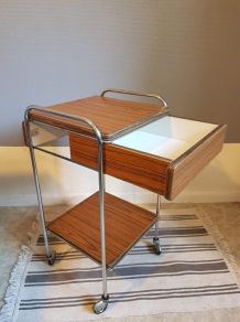 table de chevet vintage en formica marron avec tiroir 