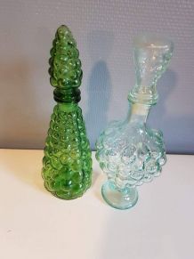 2 flacons vintage en verre en forme de grappe de raisin