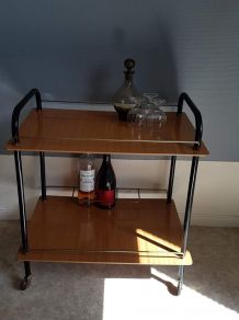 desserte mini-bar vintage 2 plateaux formica marron 