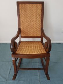 Rocking chair vintage-Bois massif et vannerie