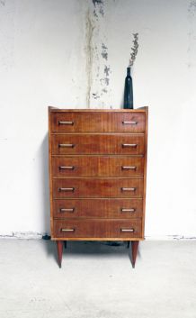 Chiffonier commode 6 tiroirs vintage pieds compas 1960's