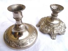 lot bougeoirs  en metal argenté,  vintage