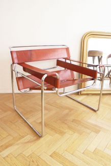 Fauteuil Wassily B3 de Marcel Breuer 90's cuir cognac