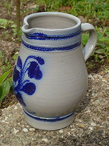 cruche en grès gris et  bleu, vintage