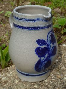 cruche en grès gris et  bleu, vintage