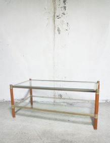 Table basse vintage LANCEL verre &amp;amp; cuir metal doré 