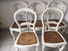 5 chaises cannées "Campagne Chic" en bois patiné