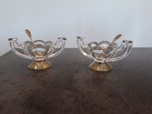 2 Salerons verre et métal argenté