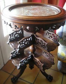 guéridon table à tabac noyer marbre rouge