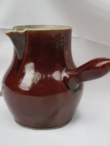 pot à lait broc pichet en grè vernissé marron très ancien
