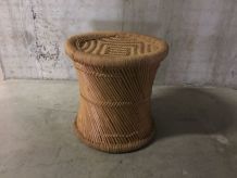 Tabouret rotin et corde années 70