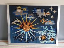 tableau canevas vintage style Lurcat soleil et poissons 