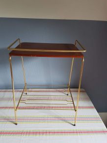 table d'appoint vintage structure métal  et tablette bois