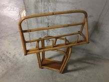 Portemanteau mural et porte-parapluies en rotin années 60