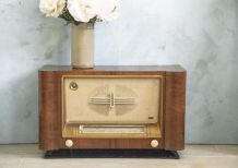 Meuble-poste de radio à lampe années 50