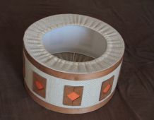Suspension,abat-jour bois et tissu années 50