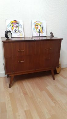 Commode vintage pieds compas,meuble pour vinyles ou hifi