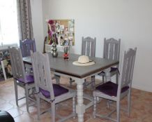 Table chene massif patiné violine