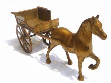 charette et  cheval en laiton  vintage