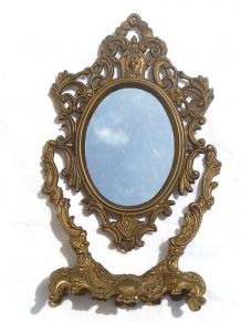 petit miroir  psyché  en laiton, vintage