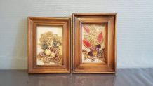 paire de cadres de fleurs séchées vintage des années 60