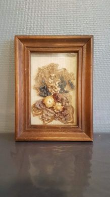 paire de cadres de fleurs séchées vintage des années 60