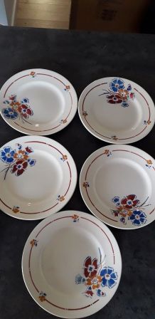 5 Assiettes plates et plat Moulin des Loups 