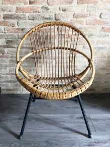 Fauteuil coquille en rotin vintage