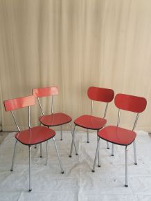 LOT DE 4 CHAISES VINTAGE EN FORMICA ROUGE