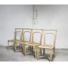Série de 4 chaises rotin et cannage vintage originales